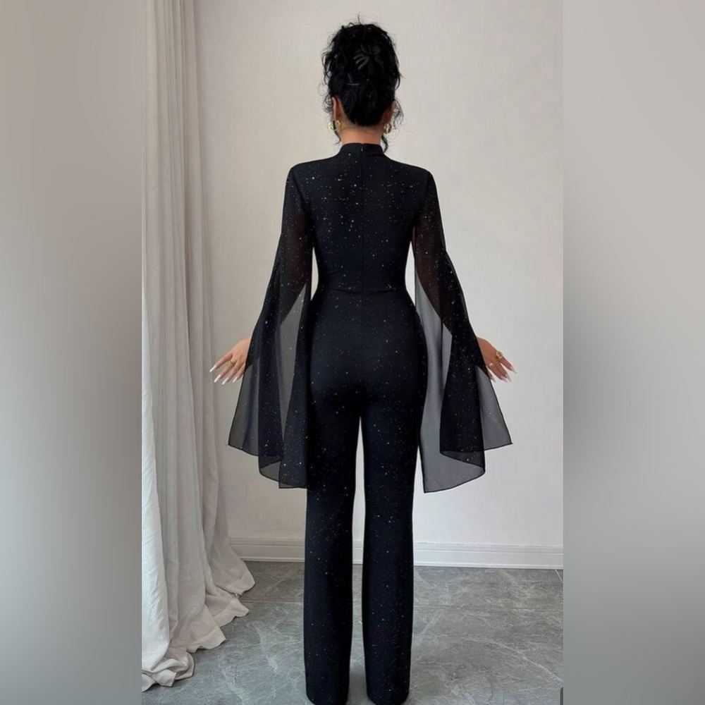 Elegant Black Cape Jumpsuit - Picture 4 of 4